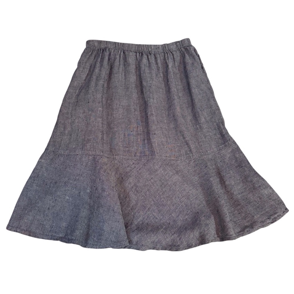Flax Small Gray Linen Knee Length Skirt Lagenlook Pullon Flared Cottagecore Boho